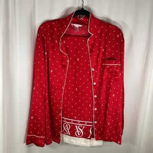 Victoria's Secret Pajama Large Red Polka Dot Satin Top & Pants Lounge Sleepwear